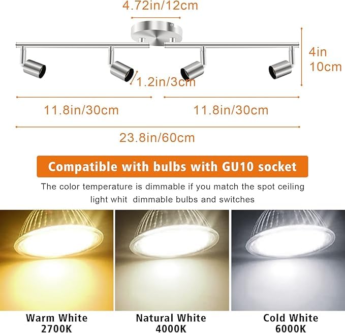 Four way black nickel GU10 rotatable ceiling spotlight