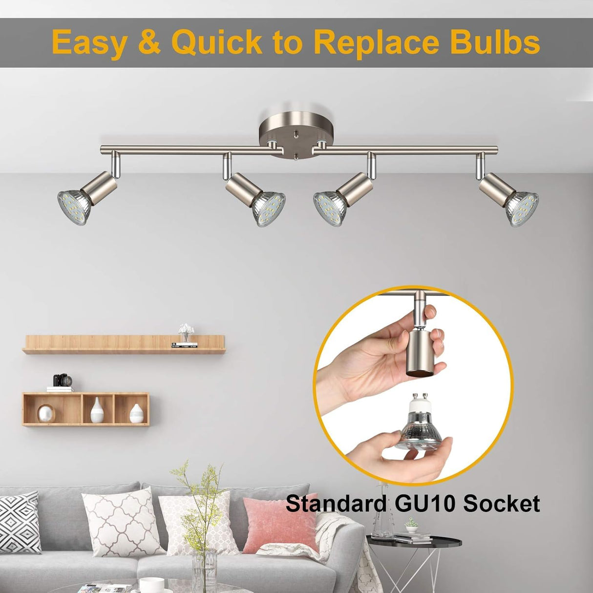 Four way black nickel GU10 rotatable ceiling spotlight