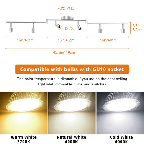 Six way nickel GU10 rotatable ceiling spotlight