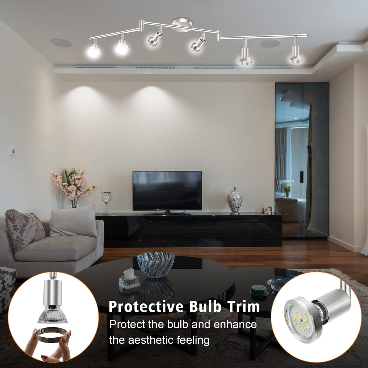 Six way nickel GU10 rotatable ceiling spotlight