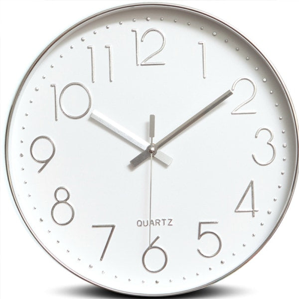 Minimalist silver wall clock 30cm front view