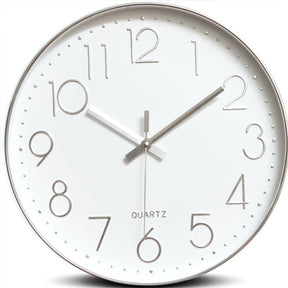 Minimalist silver wall clock 30cm front view