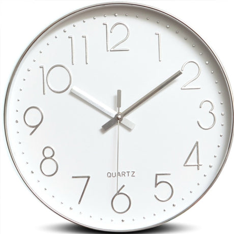 Minimalist silver wall clock 30cm front view