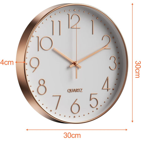Minimalist silver wall clock 30cm side profile