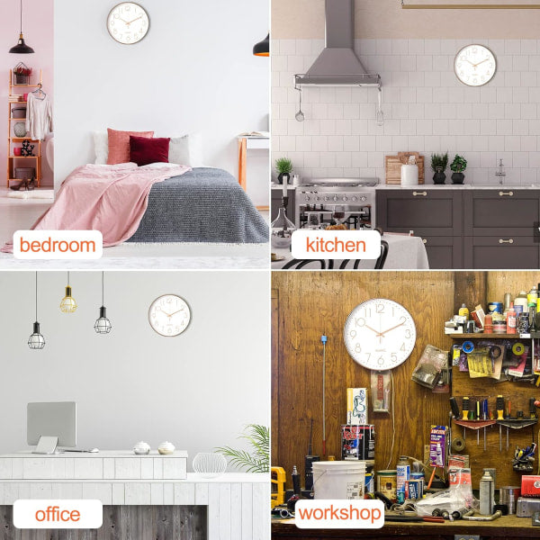 Minimalist silver wall clock 30cm shown on wall