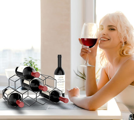9 bottle black metal honeycomb wine rack