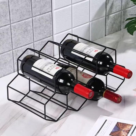 9 bottle black metal honeycomb wine rack
