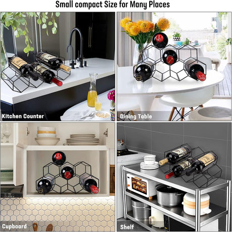 9 bottle black metal honeycomb wine rack