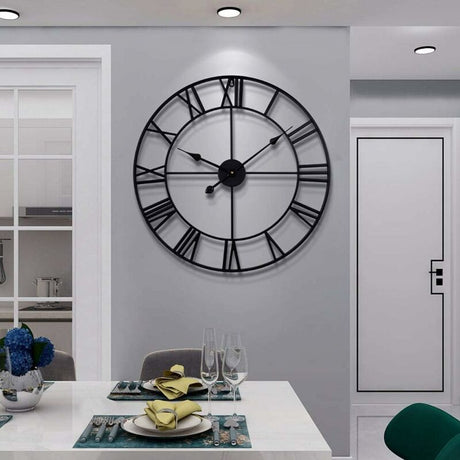 Large metal Roman numeral wall clock 40cm front view