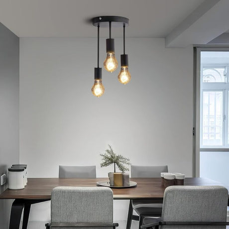 3 Light black industrial pendant light, alternate view