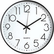 Modern black and white wall clock 12 inch front view