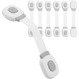 Set of white child safety latches for cupboards fridges and cabinet doors