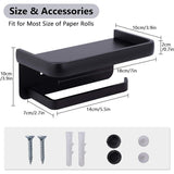 Aleria Toilet Paper Holder with Storage Shelf, Aluminium, Wall Mounted, Black