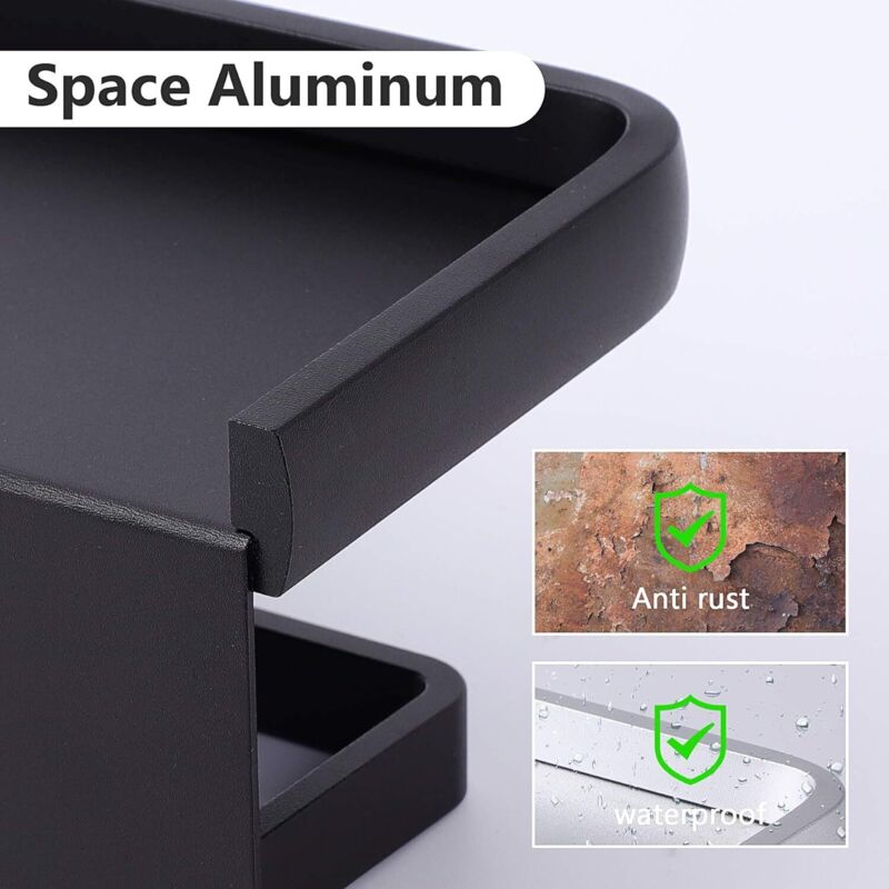 Aleria Toilet Paper Holder with Storage Shelf, Aluminium, Wall Mounted, Black