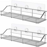 Two pack of stainless steel adhesive shower caddy shelves for wall mounting