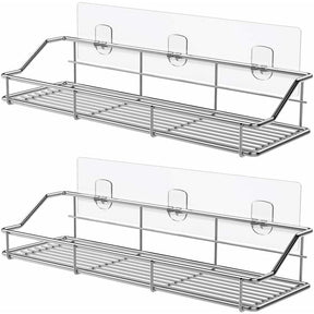 Two pack of stainless steel adhesive shower caddy shelves for wall mounting