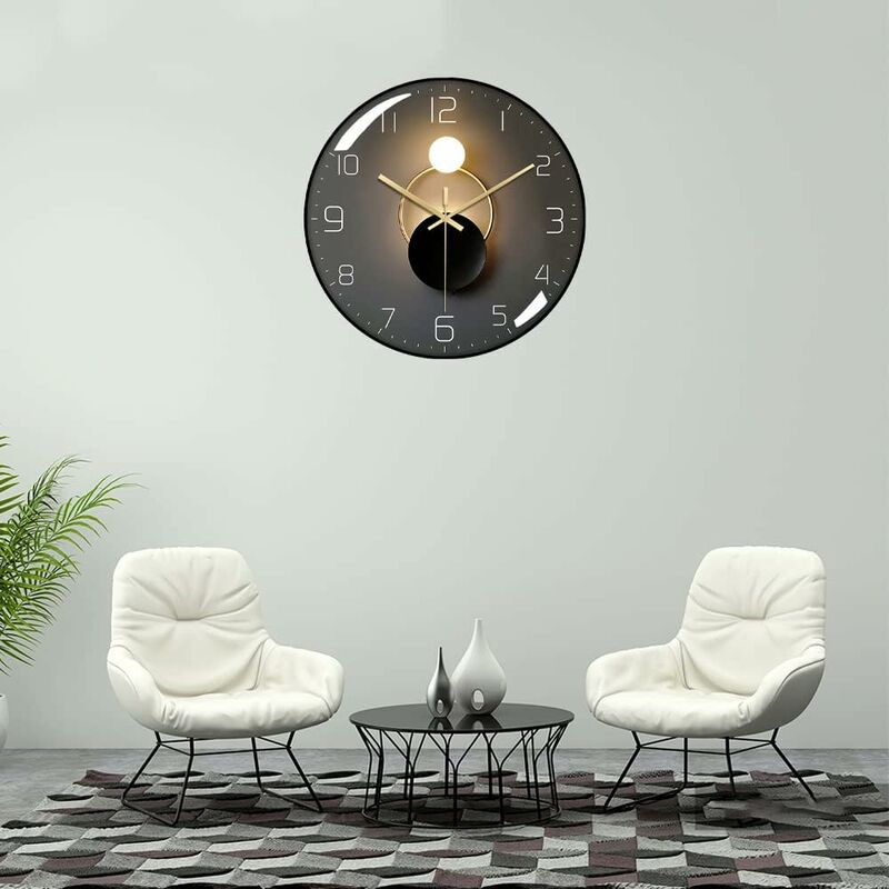 Modern silent wall clock 30cm slim bezel detail