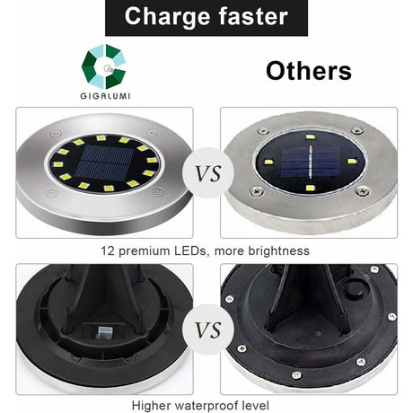 Stainless steel solar ground light with white LEDs in a garden