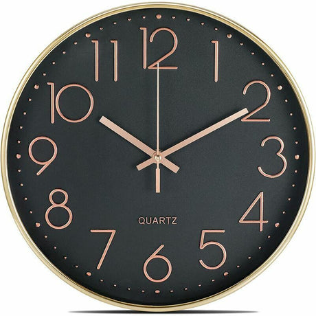 Yellow dial silent wall clock 12 inch front view
