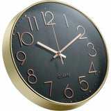 Yellow dial silent wall clock 12 inch angled view