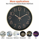 Yellow dial silent wall clock 12 inch shown on wall