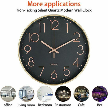 Yellow dial silent wall clock 12 inch shown on wall