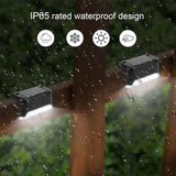 Solar deck light mounted on fence