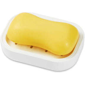 White polypropylene soap dish with slotted draining insert and matte finish
