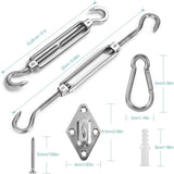 Stainless steel shade sail fixing kit with wall brackets and carabiners