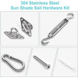 Stainless steel shade sail fixing kit with wall brackets and carabiners