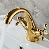 Retro Two Handle Basin Tap Set, Antique Brass Gold