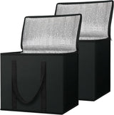 Two large insulated reusable grocery bags standing upright
