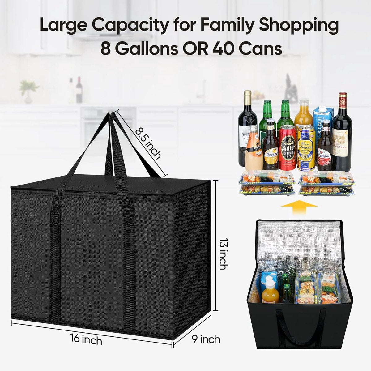 Nelson Insulated Reusable Grocery Bags, 2pcs, 40 x 33 x 23cm