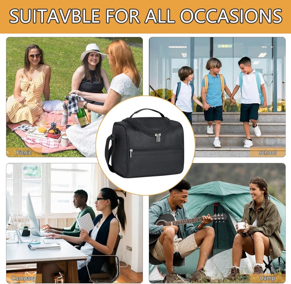 Wonboyn Insulated Lunch Bag, Adjustable Strap, 20 x 18.5 x 15.5cm