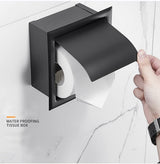 Flap lifted to show a toilet roll loaded inside the holder