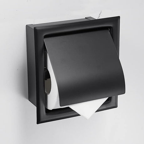 Close up of the stainless steel panel and hinge on the roll holder