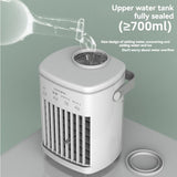 Compact air cooler beside a bed showing timer and speed controls