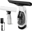 Cordless window vacuum squeegee cleaning a glass surface