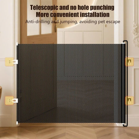Retractable Safety Gate, No Drill Mesh 125cm Wide Black