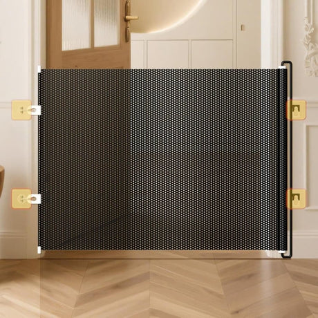 Retractable Safety Gate, No Drill Mesh 125cm Wide Black