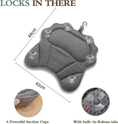 Underside of the bath pillow showing the six suction cups