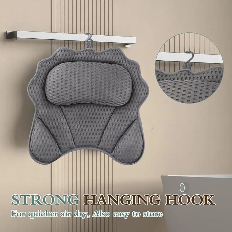 Close up of the breathable quick drying 4D air mesh fabric on the bath pillow