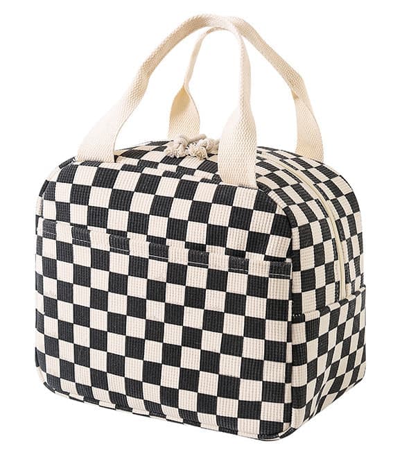 Corduroy insulated lunch bag with front pocket for meals on the go