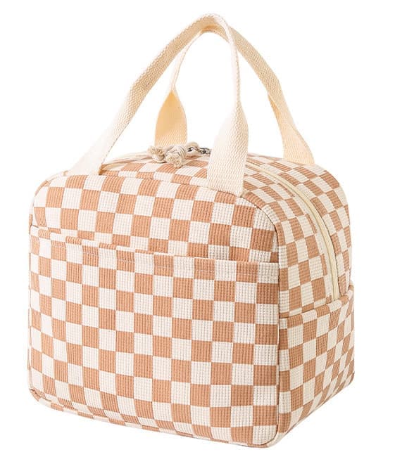 Corduroy insulated lunch bag with reinforced handle for daily use