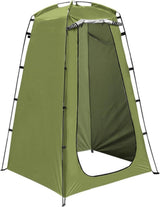 Ushuaia green pop up changing tent standing open with side window