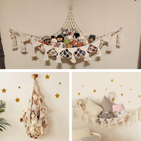 Toy storage hammock net for soft toys in white