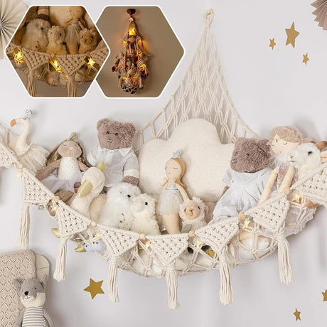 Toy storage hammock net for soft toys in white