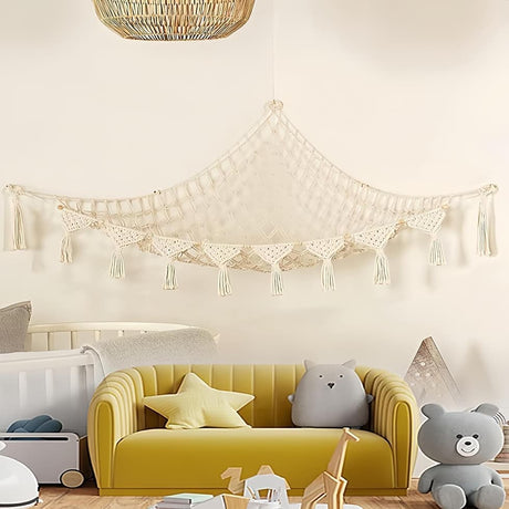 Toy storage hammock net for soft toys in white