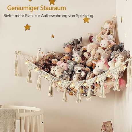 Toy storage hammock net for soft toys in white