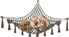 Sidmouth dark grey woven cotton corner toy storage hammock